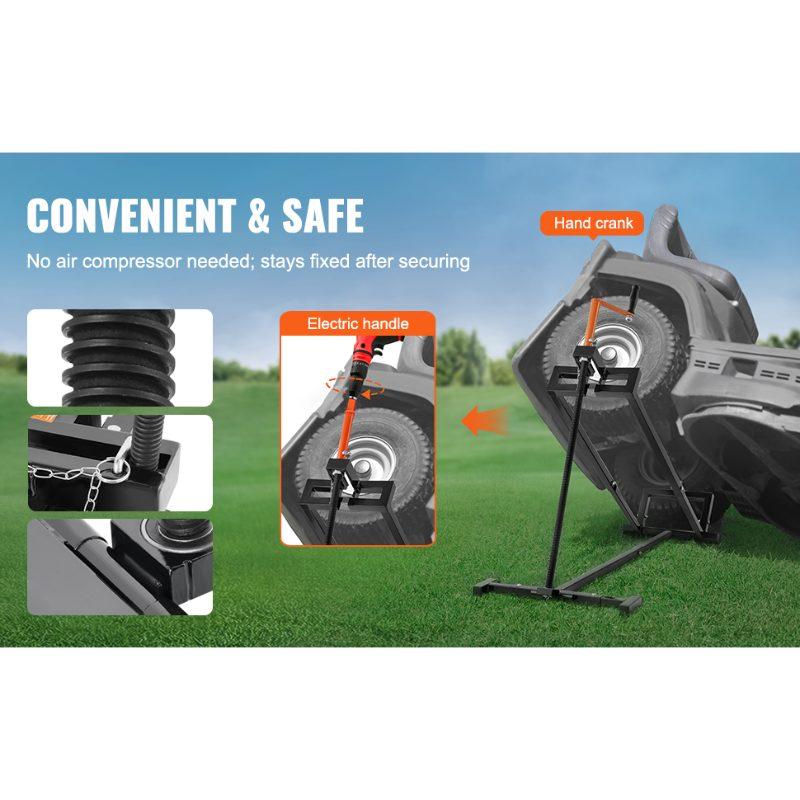 VEVOR Ride on Lawn Mower Lift Jack, 880 Lbs Weight Capacity, Telescopic Maintenance Jack with Crank Handle Power Tool Handle, Foldable Lawn Tractor Lifter for Lawn Mowers and Garden Tractors, Black