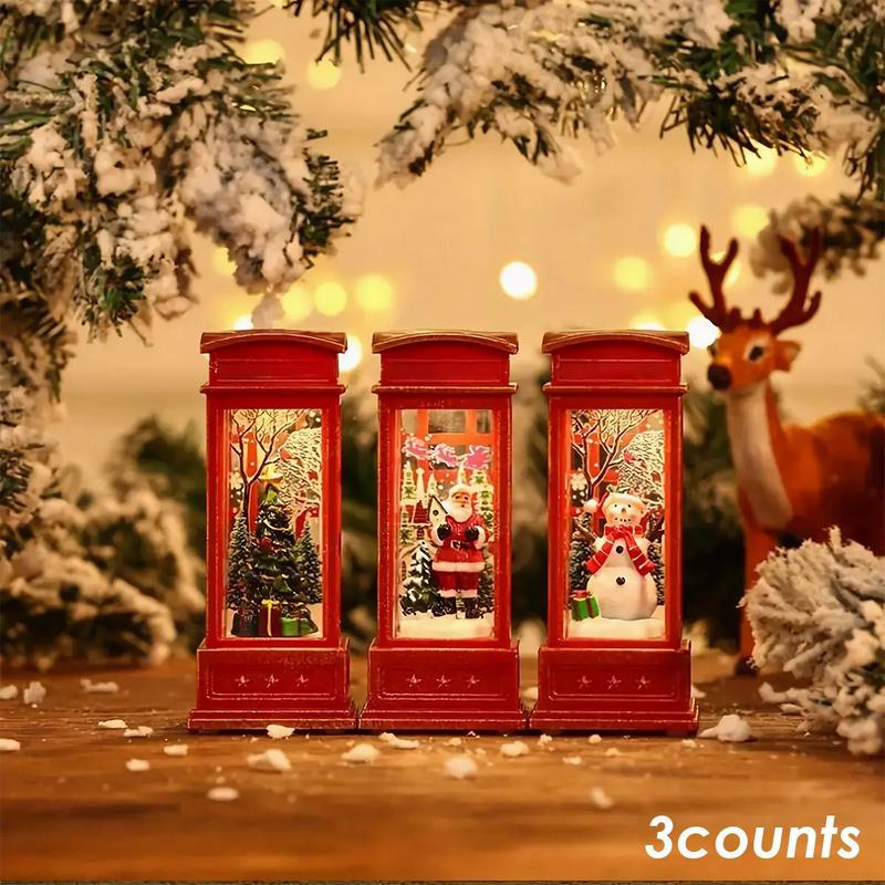 Battery Powered Phone Booth Decoration, 3 Counts/set LED Light Phone Booth Ornament, Decorative Light for Home Party Festival, Battery Included, Christmas Tree