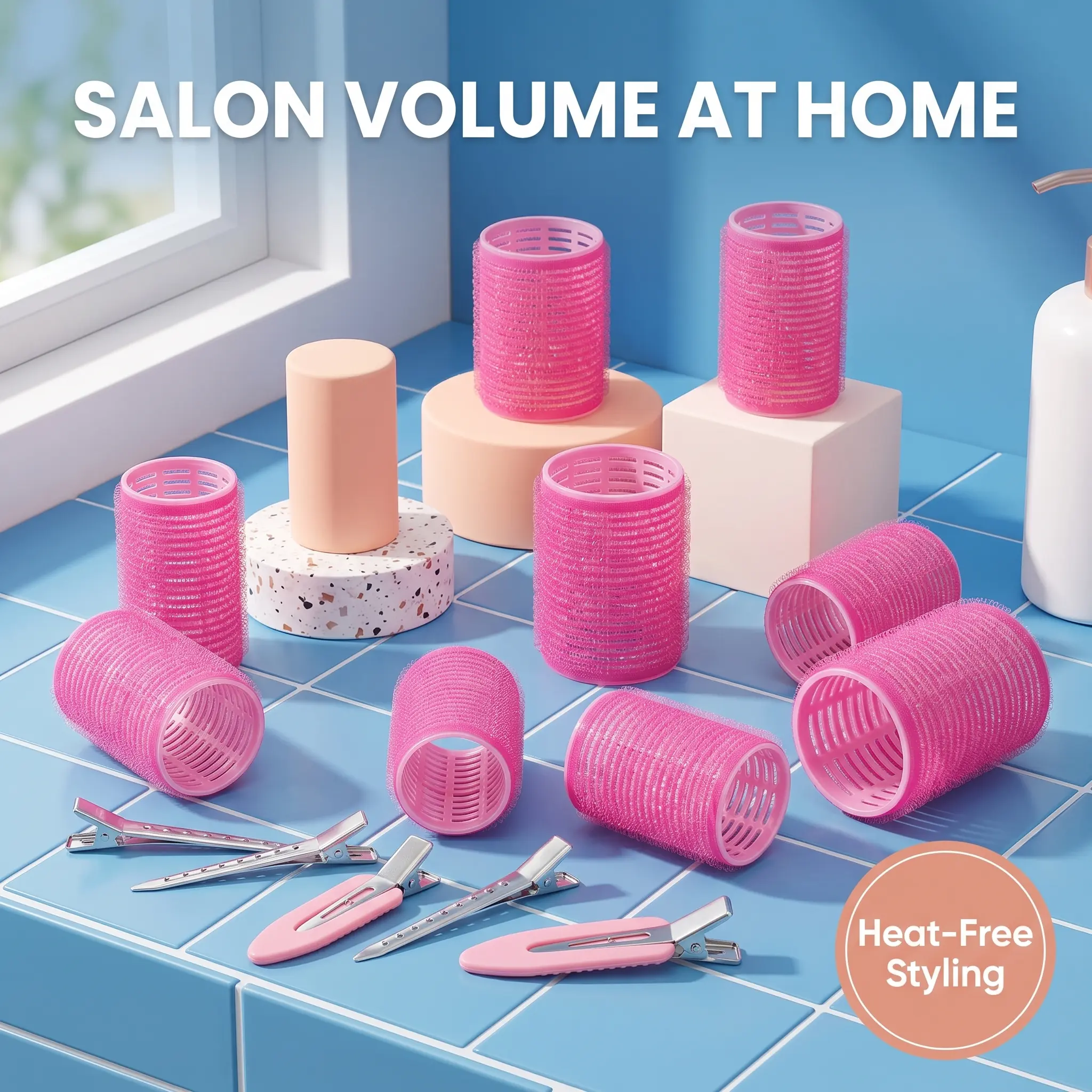 48-Pcs Velcro Self-Grip Hair Roller Set - Heatless No-Heat Curling Kit with 2 Sizes (25mm & 55mm), Duckbill Clips, Breathable PP Material, Damage-Free Stainless Steel Adults’ Daily DIY Hairstyler for All Hair Textures