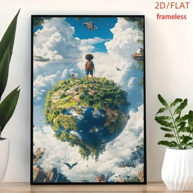 framelessExplore the Tiny Planet's Magic Journey Art Decor Print Poster, Wall Art for Living Room, Bedroom, Office, Dining Room & Bar, Perfect Gift & Home Decor, 12in x 16in