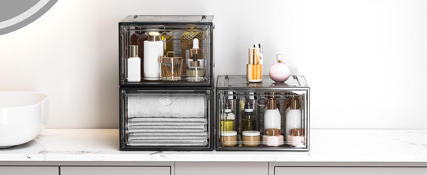 7 code Thicken & Sturdy Clear Shoe Storage Organizer with Magnetic Door, Stackable Boxes for Closet, Foldable Shoe Rack for Sneaker Boot Container, Plastic Shoe Cabinet Shoe Box 6 Pack, Black