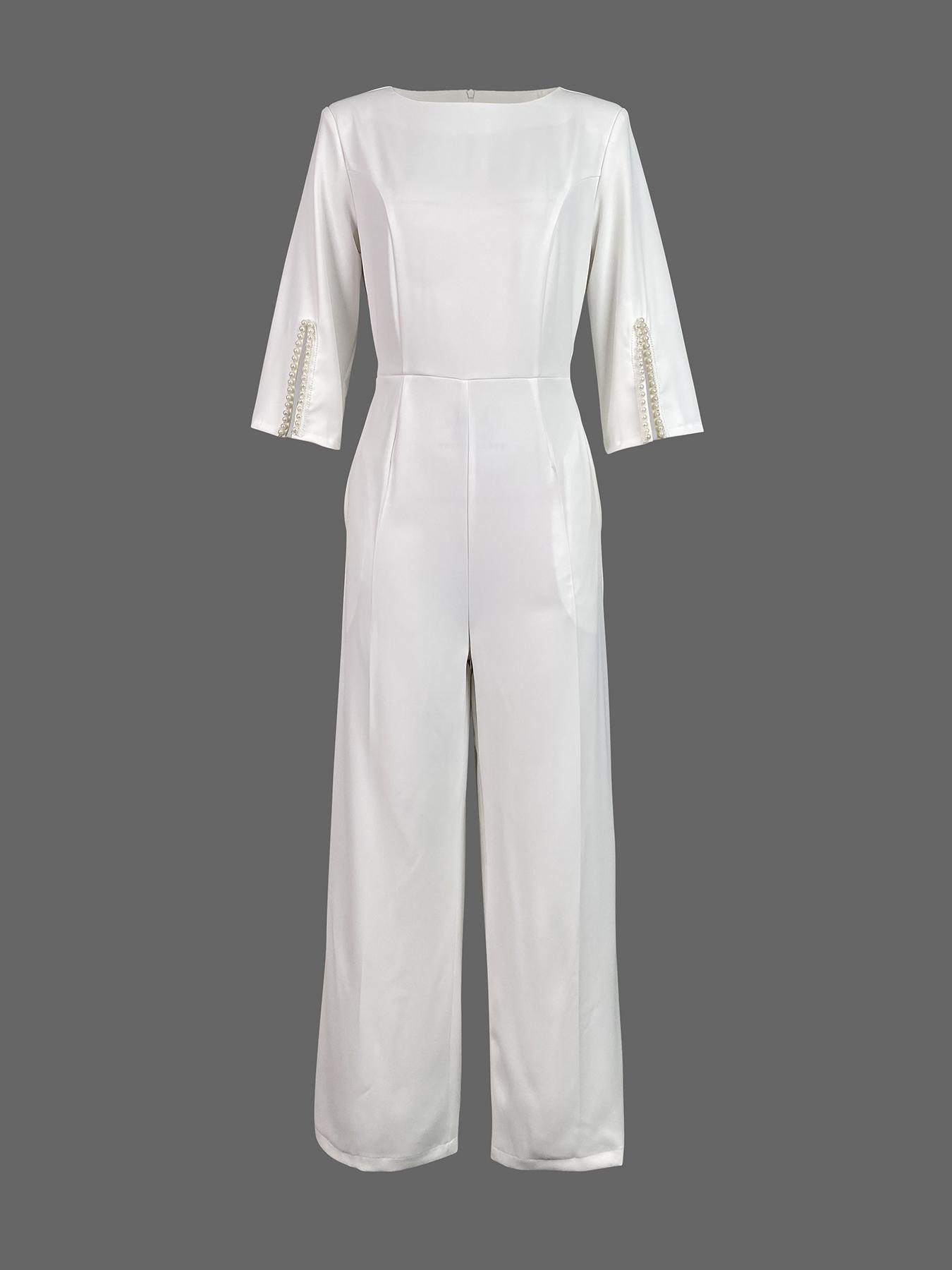 Elegant Women's One-Piece Jumpsuit, Fitted, Plain Color Simple Design, Daily Commute Round Neck Dress Pants, Stylish Professional