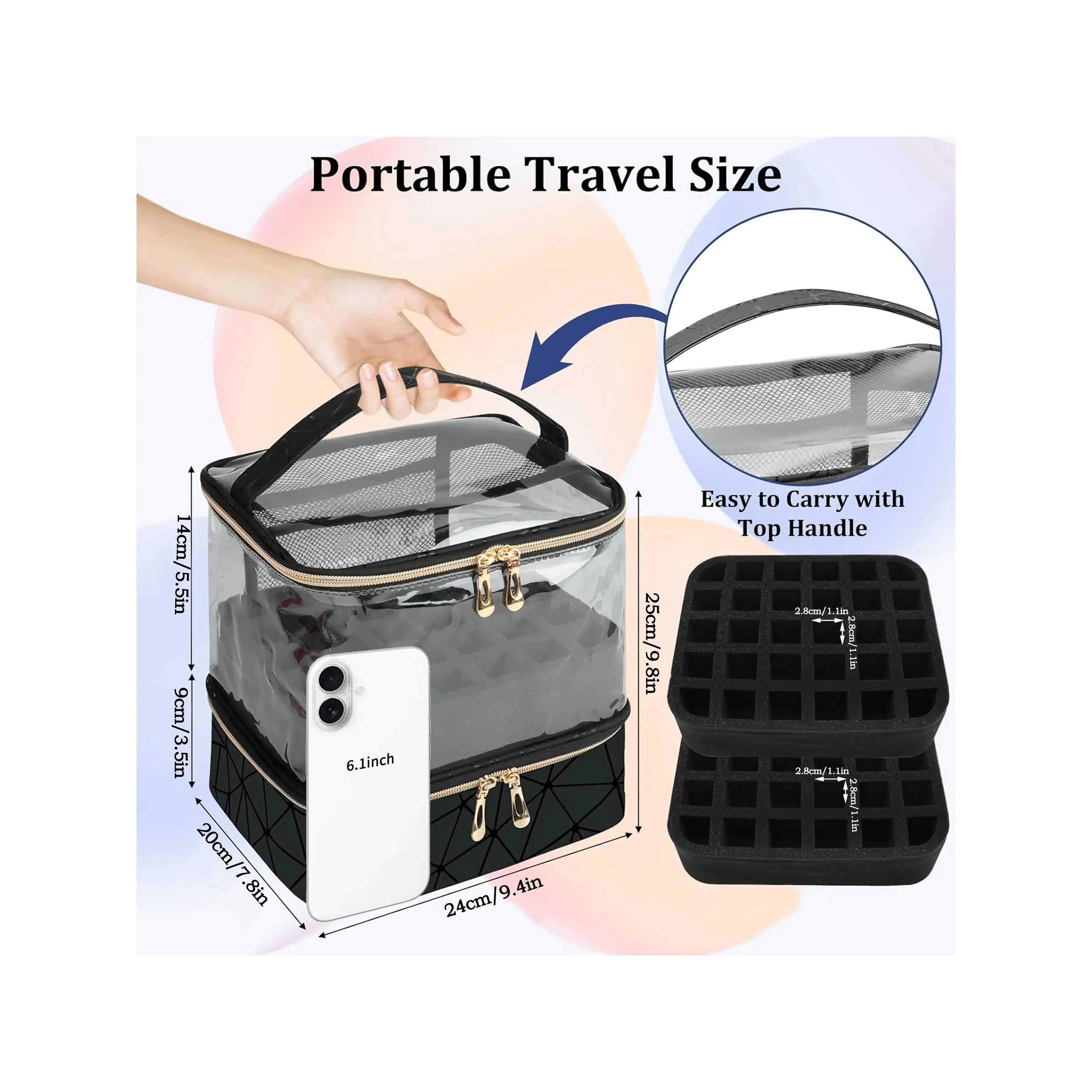 Transparent nail polish storage box can hold 60 bottles (15ML), double-layer nail art storage box, cosmetic storage box, cosmetic container, Halloween and Christmas gift