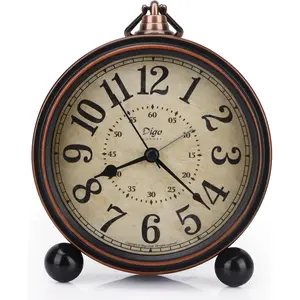5.5 inch Black European Style Retro Silent Desk Alarm Clock Non-Ticking Whisper Battery Operated, HD Face, Easy to Read for Indoor Decor