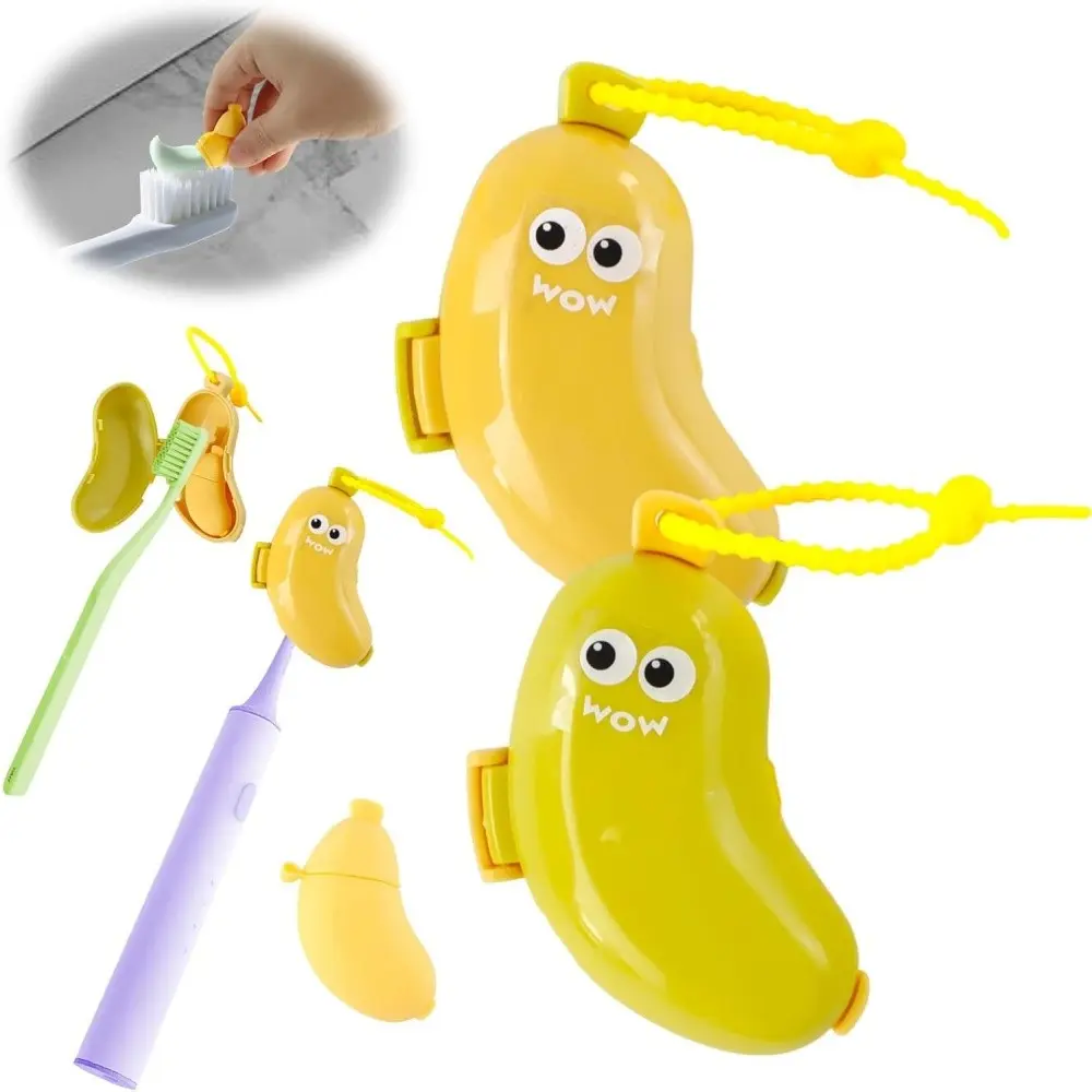 2pcs Banana Shape Toothbrush Holder, Portable Travel Toothbrush Case with Toothpaste Dispenser and Lanyard, Ideal for Travel, Vacation, Camping