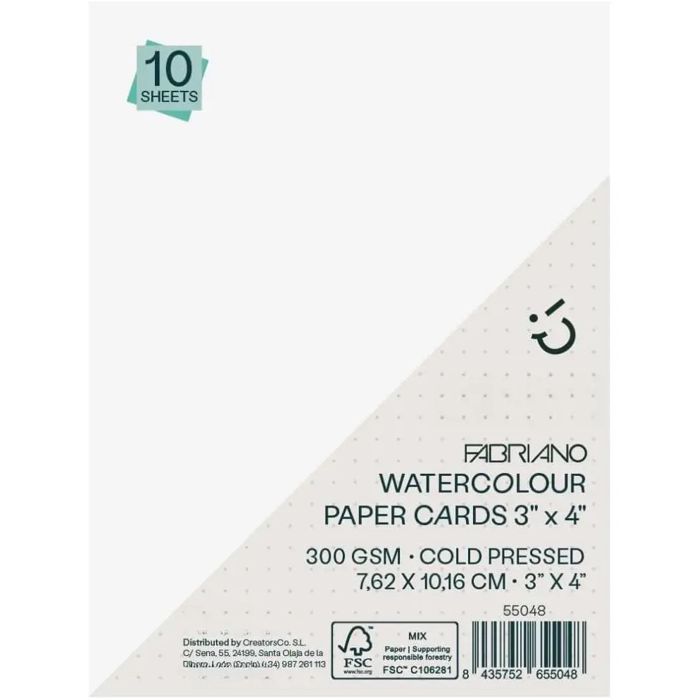 10-Pack FSC Certified Watercolor Cards for Art Creators, FSC Cold-Pressed 300 GSM Paper, 3"x4" (7.62x10.16 cm), Ideal for Watercolor Media Techniques