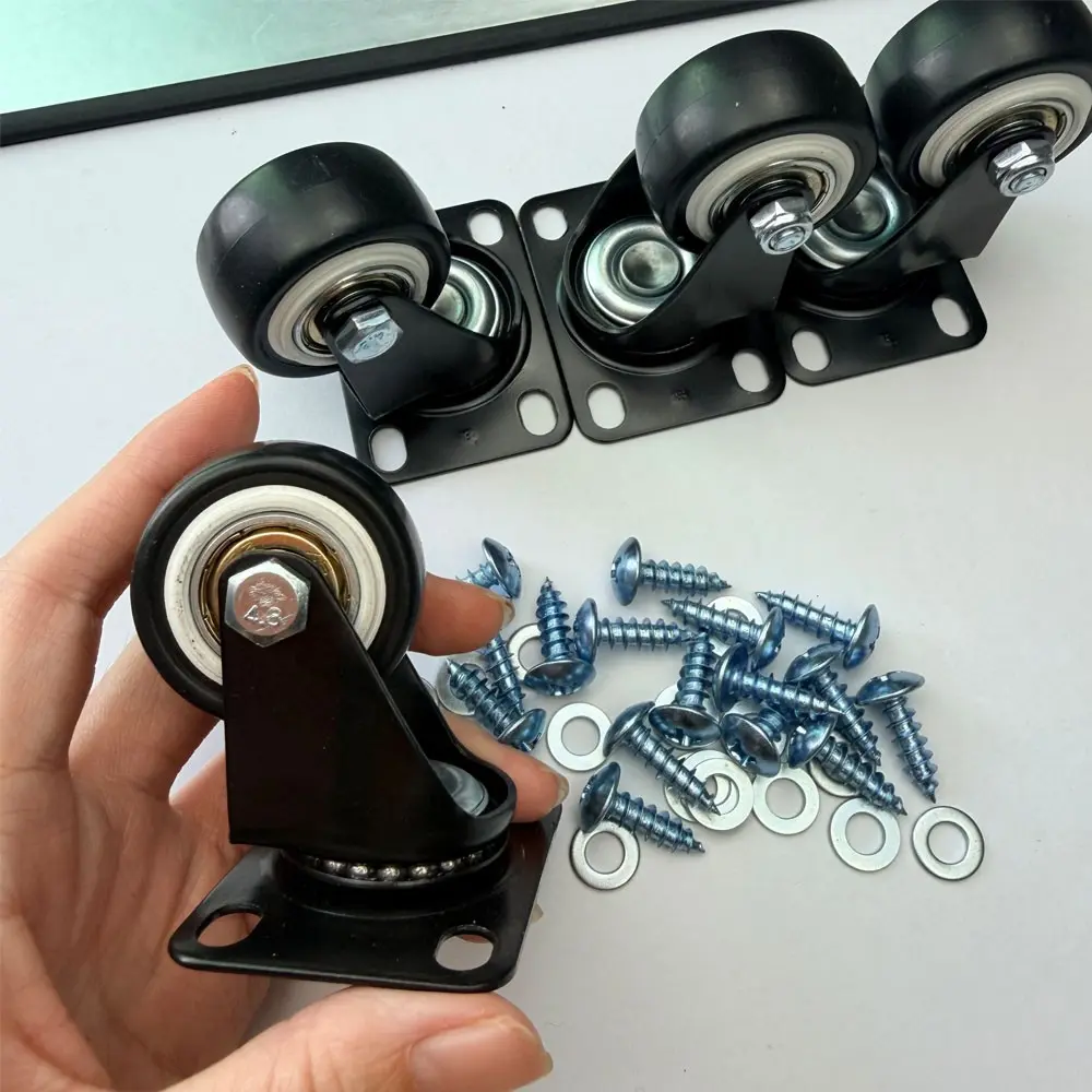 Caster Wheels Set of 4, Braked PU Wheels, Silent Locking Swivel Castors, Durable Industrial Grade Accessories