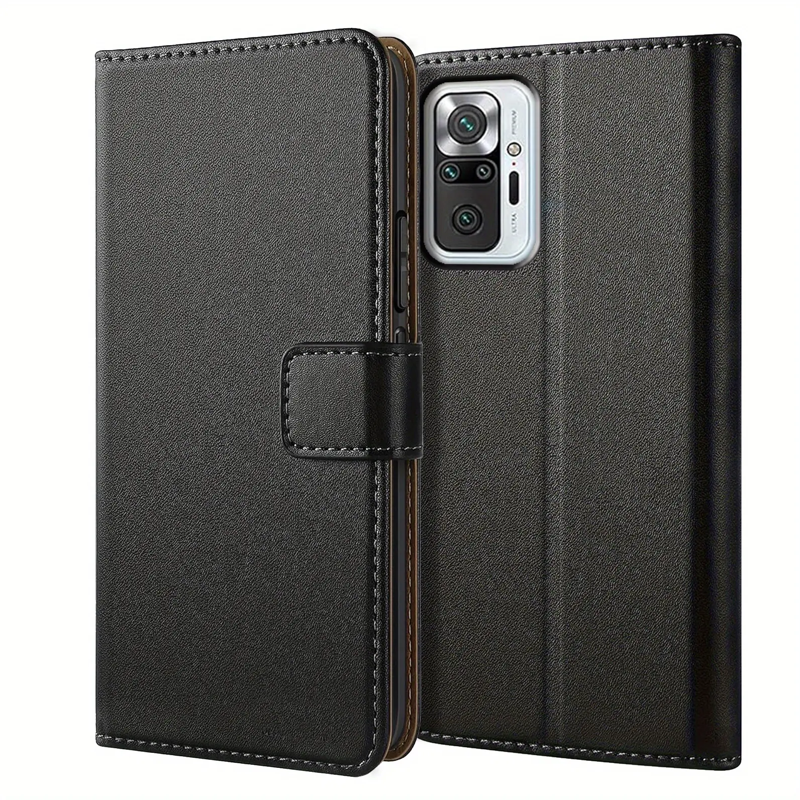 Mobile Phone Case For Xiaomi Redmi Note 10 Pro 4G / Redmi Note 10 Pro Max, With Kickstand PU Leather Card Slot Black Wallet Flip Protective Phone Case Cover