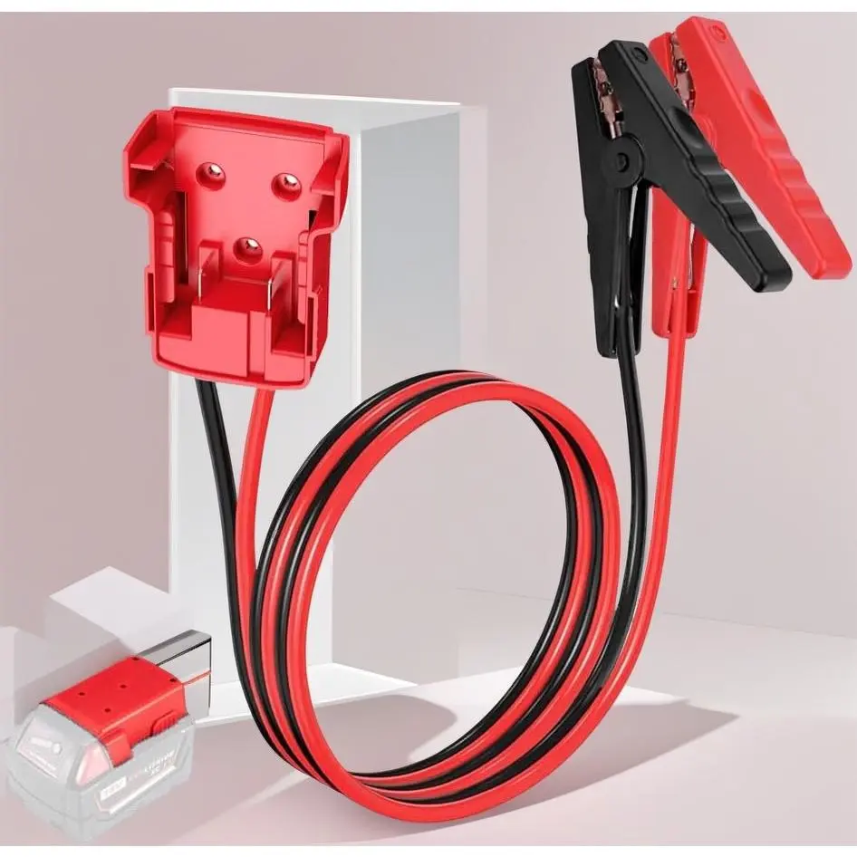 Automotive 8AWG 2FT Silicone Wire Jumper Cables with Alligator Clips, Compatible with Milwaukee M18 18V Batteries, Temperature Resistance 392℉-200℃ Jump Starting Tool Accessory