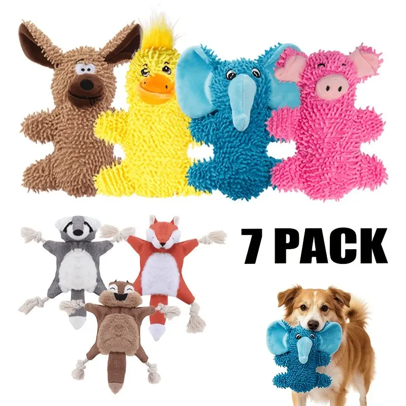 7pcs Squeaky Dog Toys Suitable for Breed Sizes - Plush Chew Toys with Crinkle Sound & Squeaker, Interactive Chewable Puppy Toys for Small Medium Large Dogs, Chewers for Teething and Gifts for Puppies