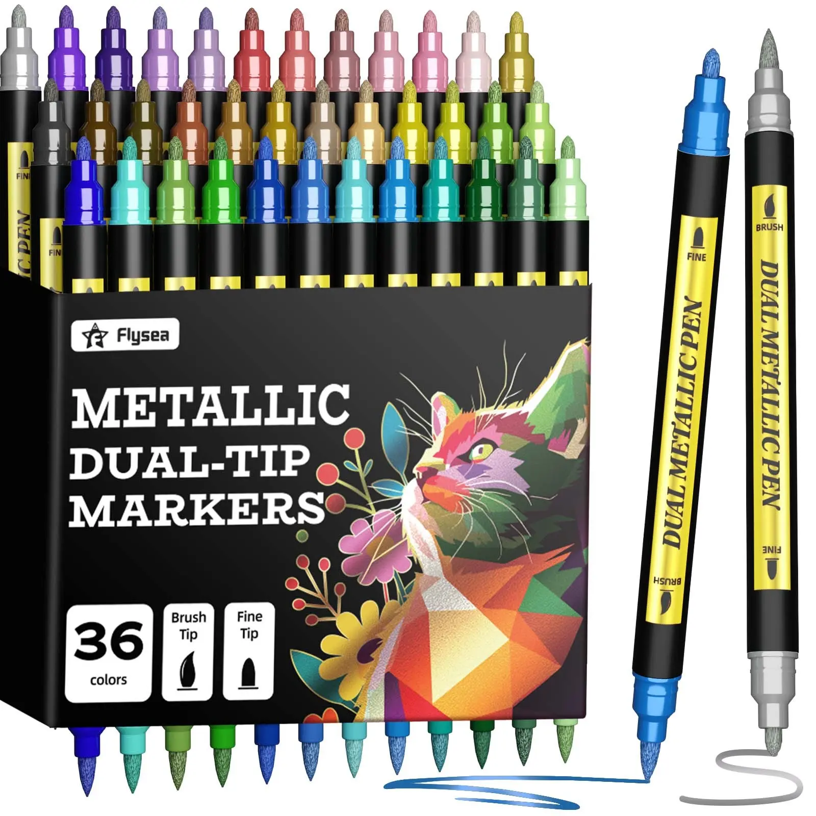 36-Color Dual-Tip Acrylic Marker Pens, Metal Color Series, High-Quality Acrylic Paint Brushes, Ideal for Wood, Canvas, Stone, Glass, Ceramic DIY Art Supplies