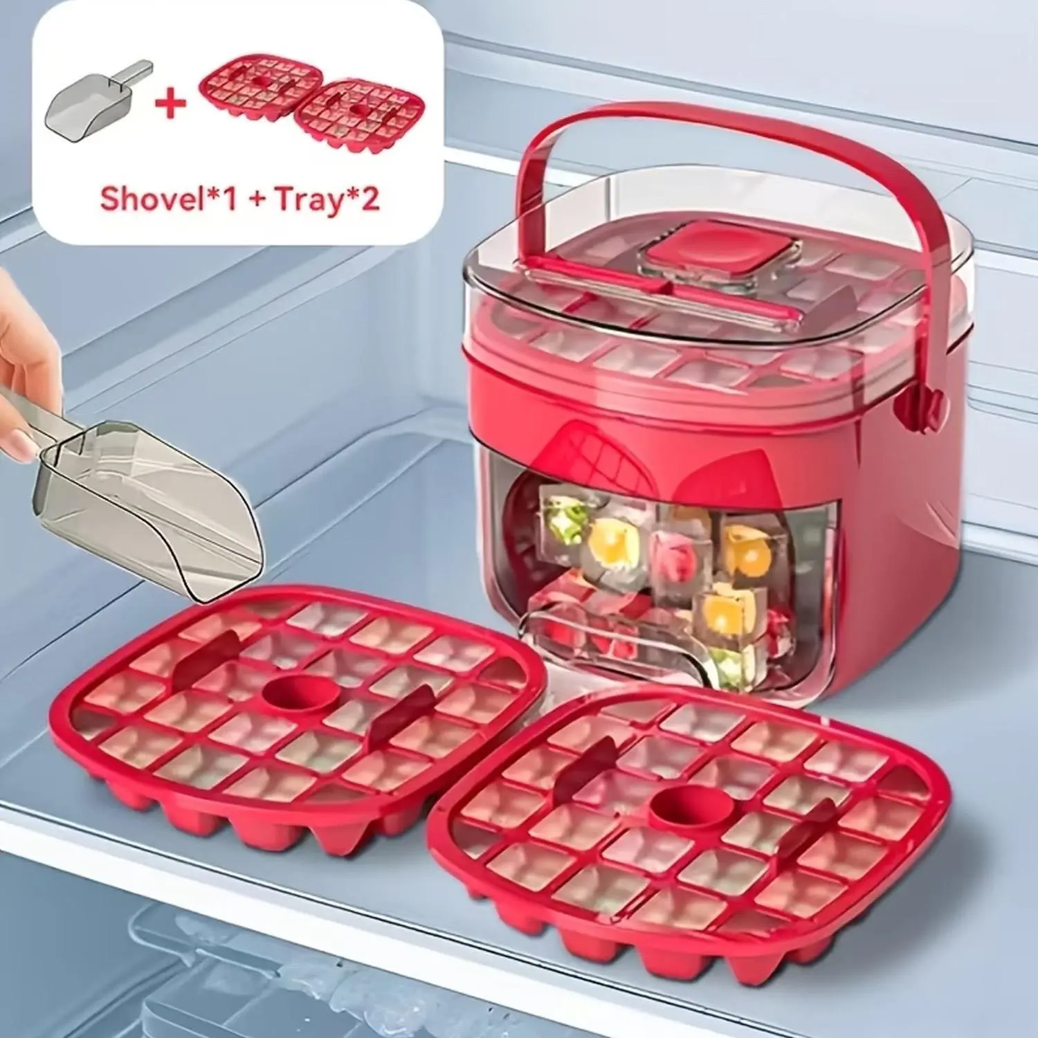 Portable Handle Ice Cube Tray, Press Type Easy Release Ice Maker Mold, Multi Grid Reusable Ice Cube Container, Kitchen Gadget