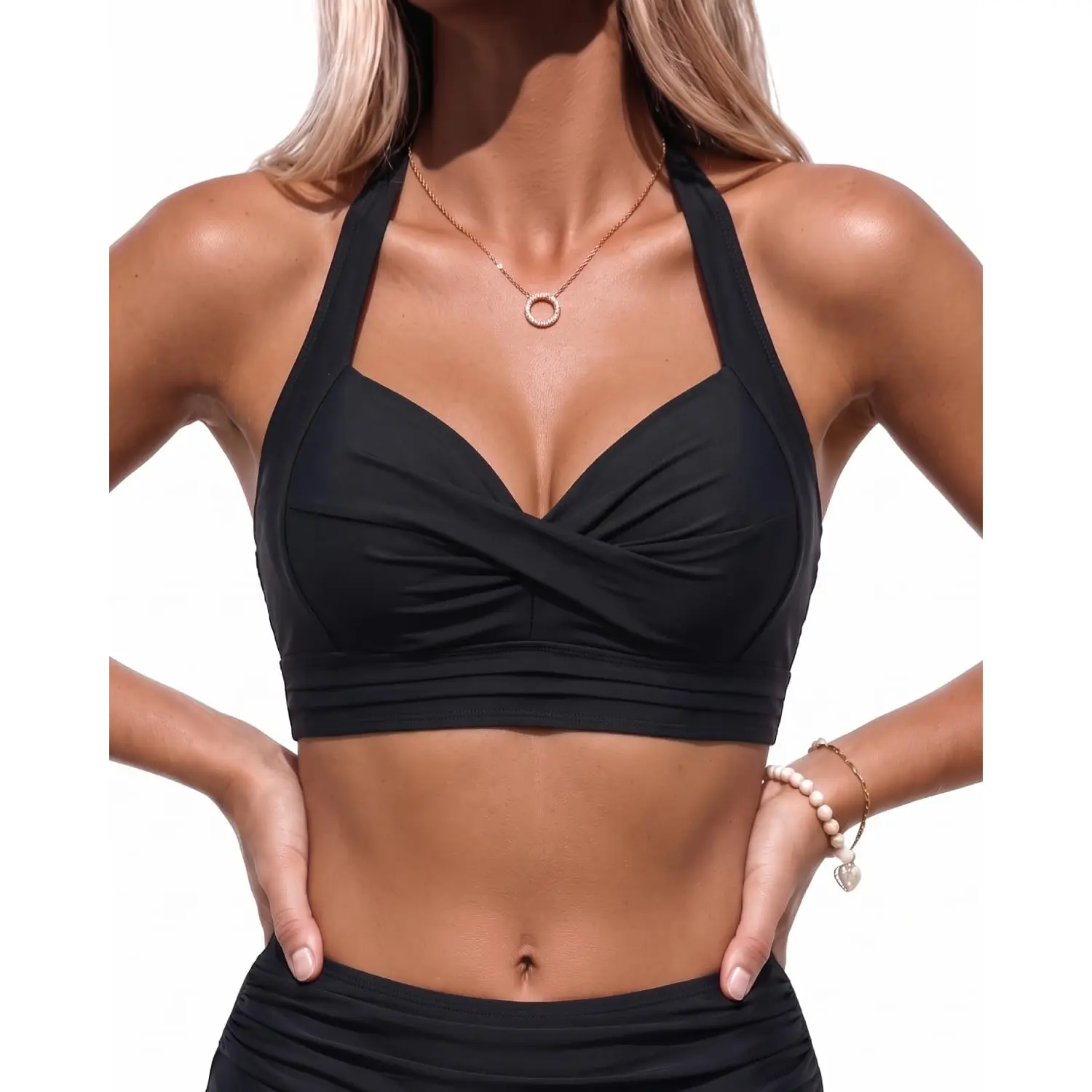 Tempt Me Women Bikini Top Push Up Swim Top Halter Retro Bathing Suit Top Padded Swimsuit Top Only Plus Size Bikini Top Large Bust