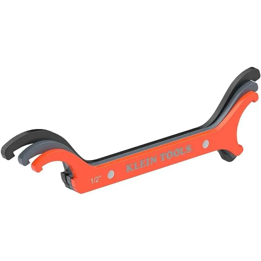 KLEIN TOOLS 50901R Conduit Locknut Wrench Set, 1/2, 3/4 and 1-Inch, Straight Compact Alloy Steel Design Tightens and Loosens Locknuts in Tight Spaces, 3-Piece