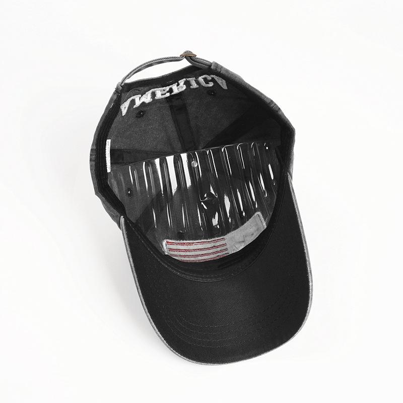 Baseball cap with American flag, pure cotton, letter embroidery, washed and distressed, curved brim, trendy new product