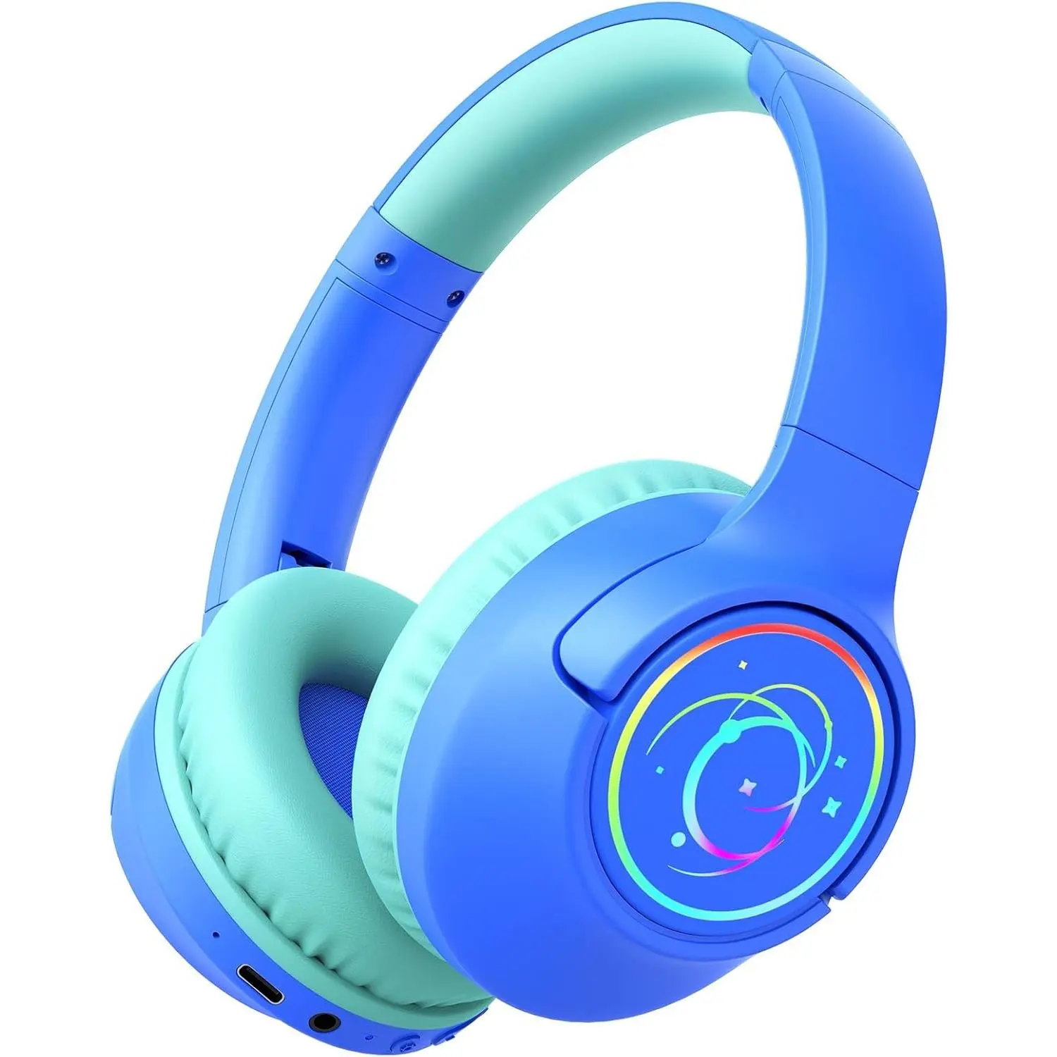Kids Toddler Wireless Bluetooth Headphones with Colorful LED Lights, 85H Playtime, 85/94dB Safe Volume Limit, Bluetooth 5.4 Built-in Mic, for Tablet/Airplane/Travel - BlueGift