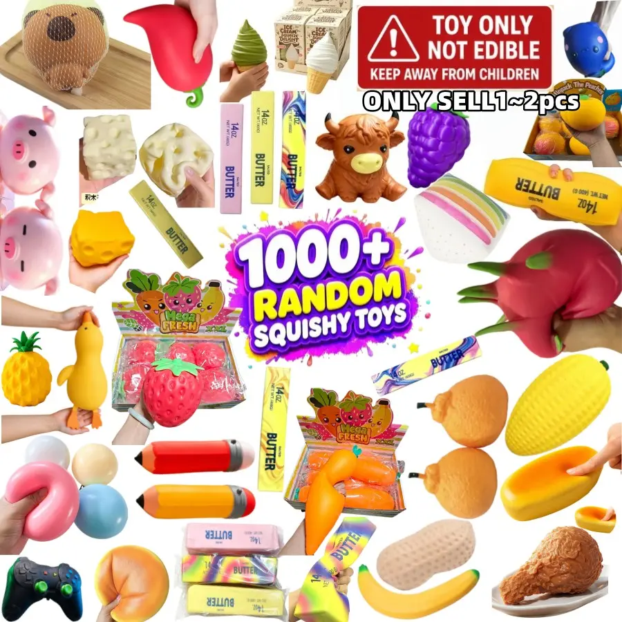 Random Pinch Gently Blind Box Simulation Large Fruit Food Animal Butter Stress Relief Toy, Slow Rebound, Random 1-2 Pieces