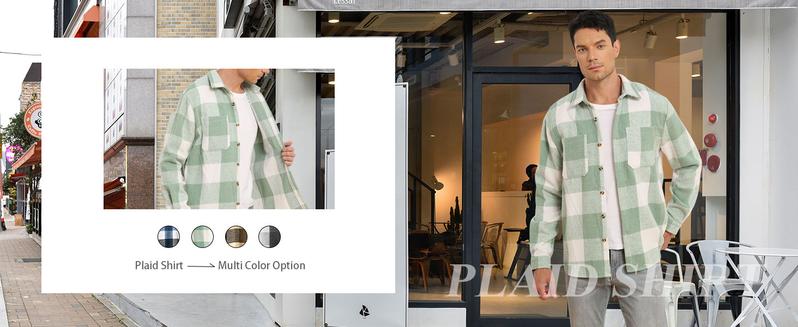 ZAFUL Unisex Plaid Shacket – Wool Blend Flannel Long Sleeve Oversized Casual Shirt Jacket with Pockets