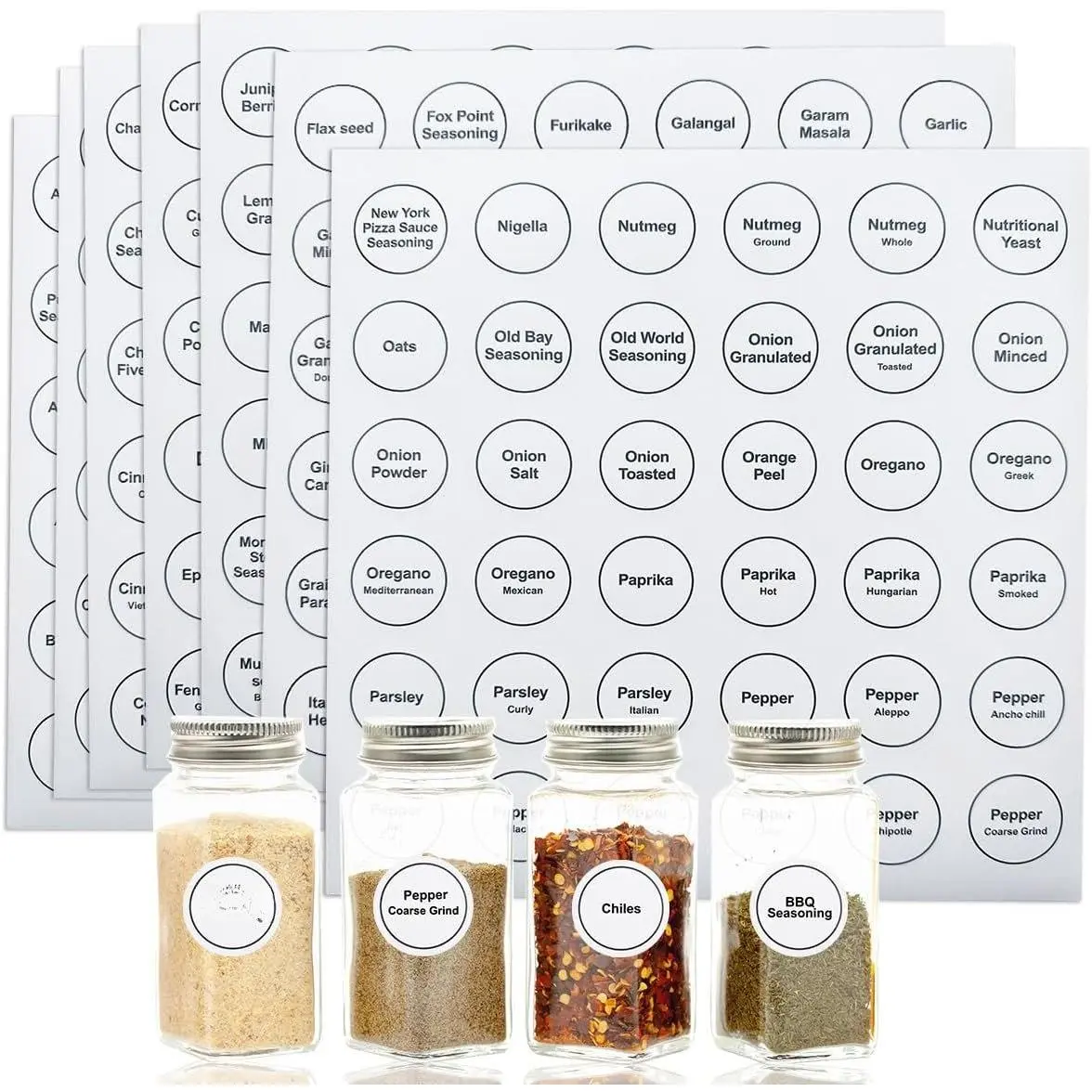 Labels, 432 count  Labels Stickers 1.4in  Adhesive Round Preprinted  with Blank Label Black  Resistant Sticker for Kitchen Jars Caps  Containers  Organizers