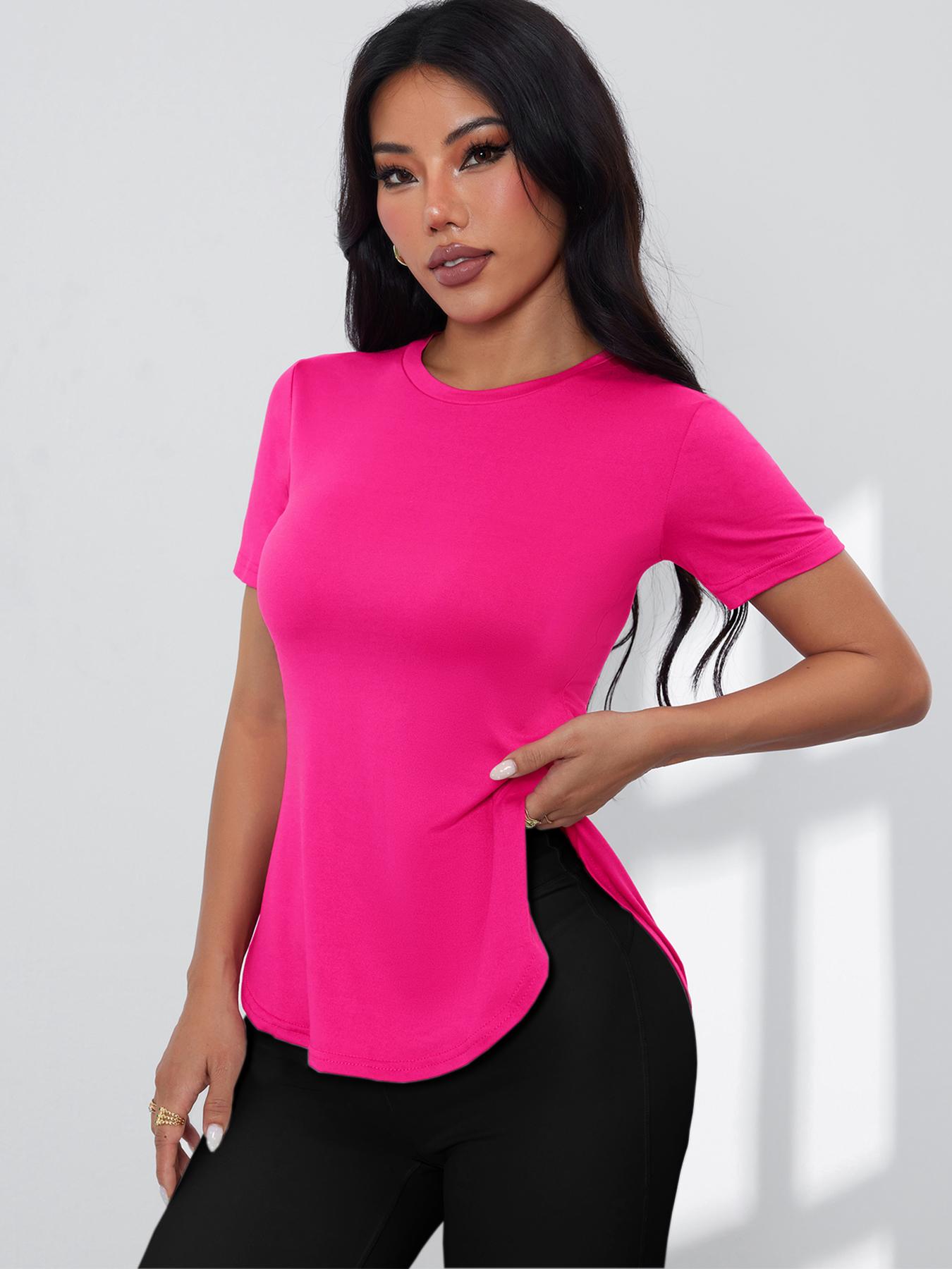 Women's High Stretch Solid Color T-Shirt, Short Sleeve Round Neck Top Fitness Running Tops for Outdoor, Training, Running and Everyday Wear