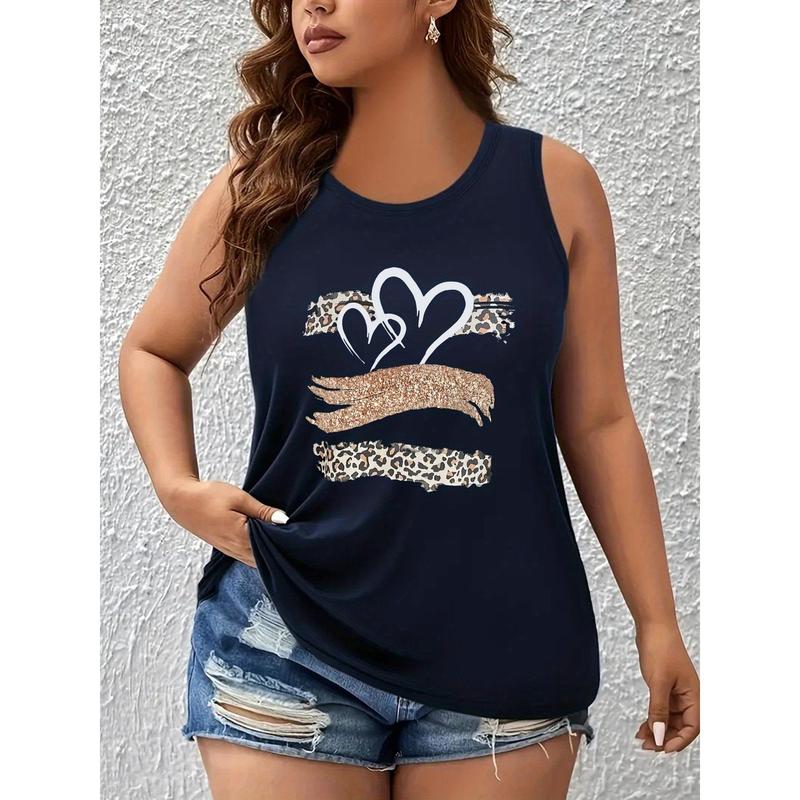 Women's Leopard Heart Graphic Tank Top - Lightweight Gym Workout Apparel, Cute Tops for Women, Colorful Glittery Tanks & Camis, Preppy Crew Neck, Soft Elastane, Athletic Relaxed Fit (S-2XL),