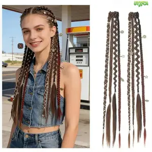 2 Pack 20 Inch Boho Clip In Braided Hair Extensions, Mixed Texture Braid Set With Star Sun Charms And Beads, Ombre Heat Resistant Synthetic Hair Pieces for Music Festival Vacation Daily Cosplay Country Concert Styling,boho knotless braids,bob wig