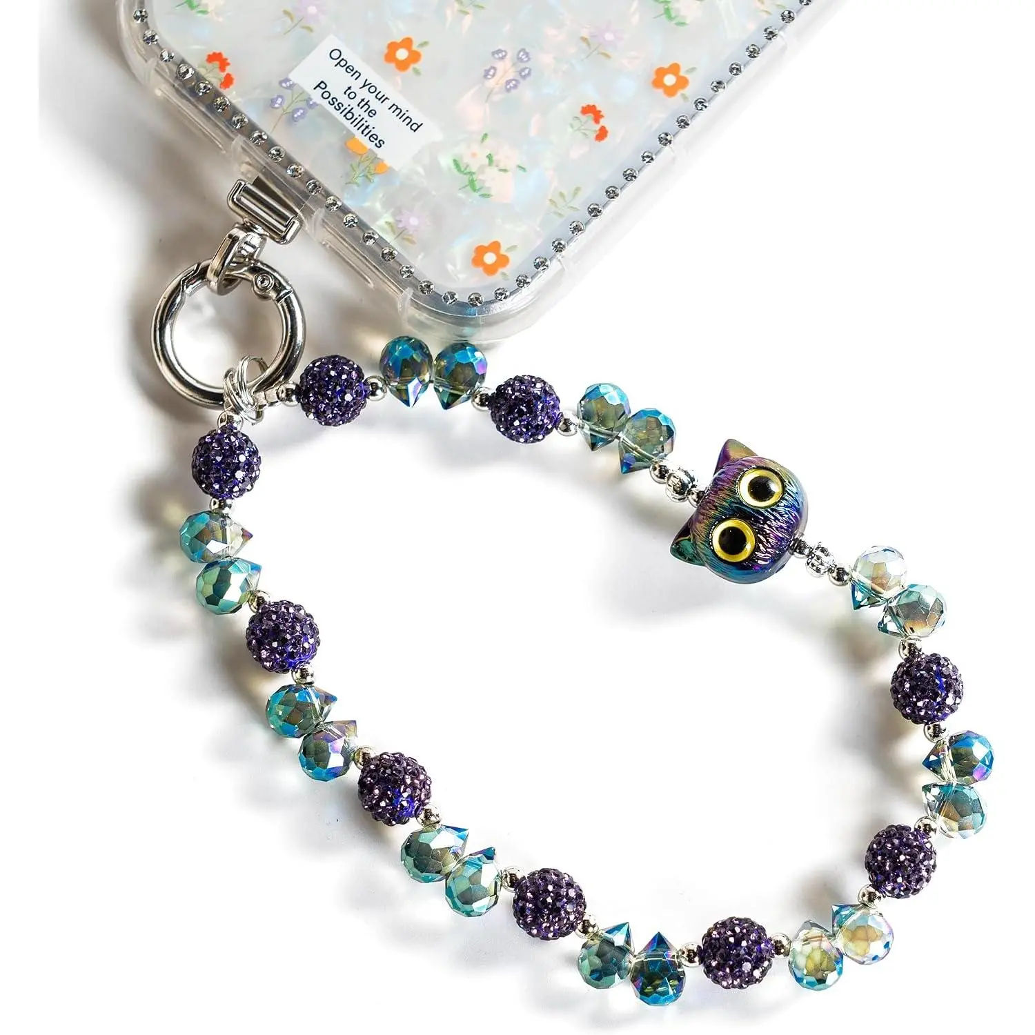 Phone Wrist Strap Cellphone Lanyard Wrist Chain Phone  Strap for Case, Sparkling Beaded Chain Wristlet Bracelet for Women, with Free-Rotation Tether Tab (Dark )