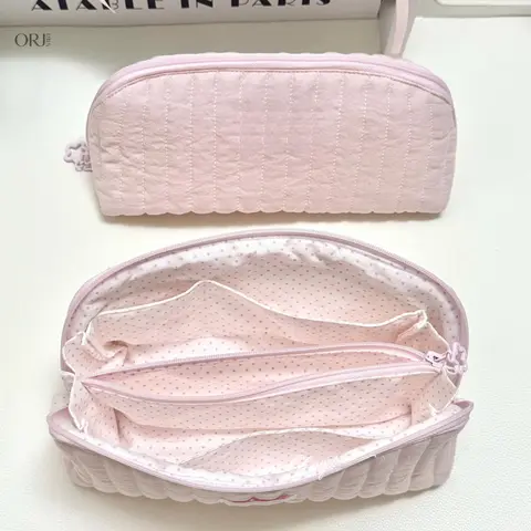 Pink Polka Dot Multi-Compartment Pencil Case, Large Capacity Cute Student Pen Pouch, High Aesthetic Girls Stationery Storage Bag