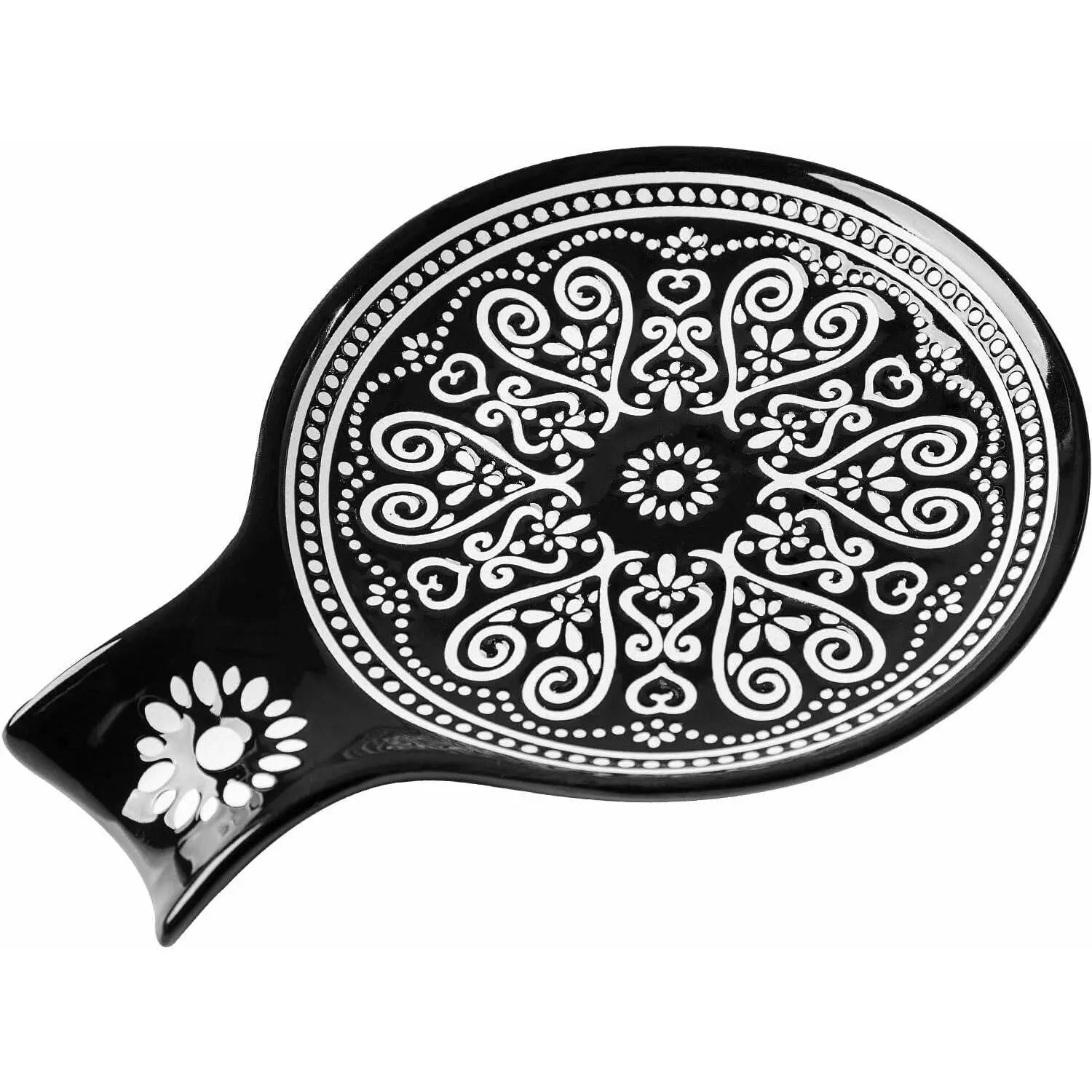 Ceramic Spoon Rest, Cooking Spoon Holder for Kitchen Counter/Stove Top/Dining Table Modern  Decorative, Large (Black)