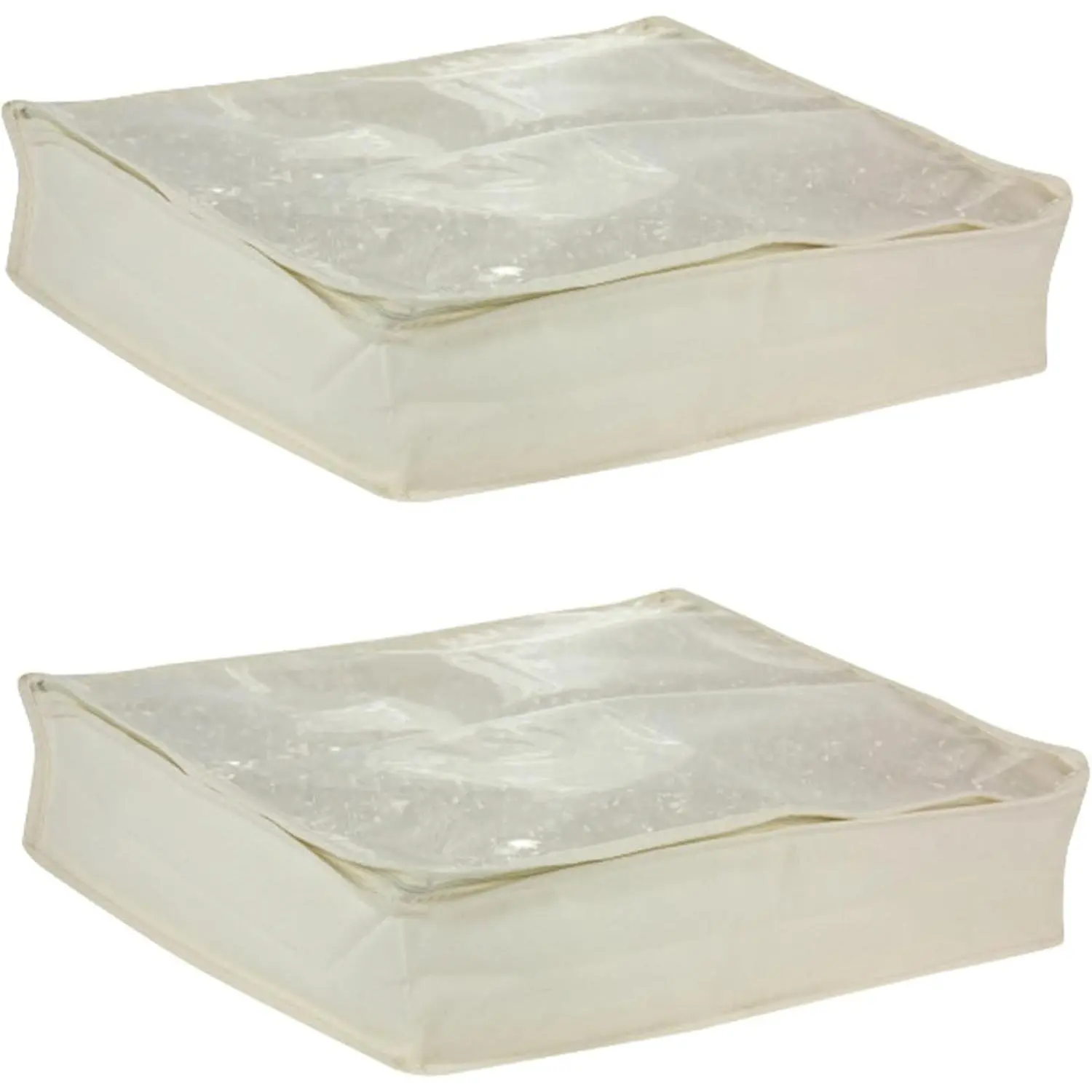Canvas Sweater Storage Bags 2 Pack, Breathable Under Bed & Closet Organizer with Clear Window & Zipper, Soft-Sided Storage for Sweaters, Blankets & Linens