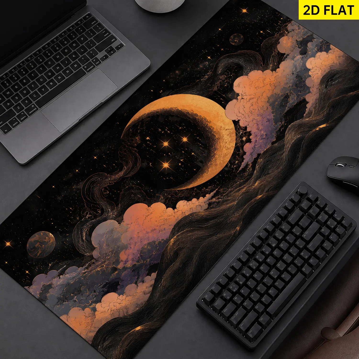 Extra Large celestial crescent moon cloud night sky Mouse Pad, Non Slip Rubber Pad, Desktop Decoration Drotection Pad, Washable, Lock Edge Multi Size, Premium Multipurpose Mousepad For Home, Office, Gift for Family and Friends