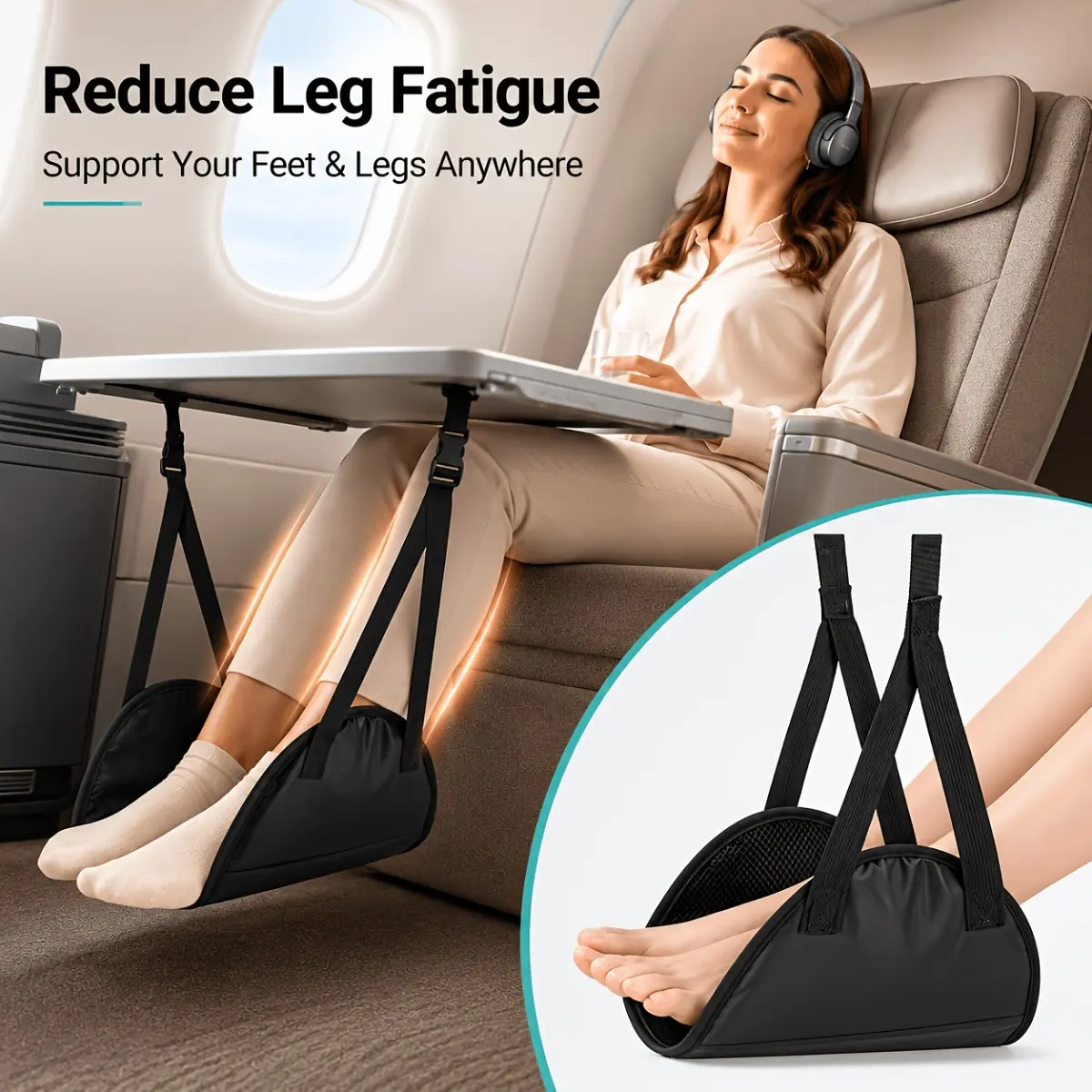 Unisex Hammock-Shape Portable Airplane Foot Rest - Adjustable Travel Foot Sling for Flights, Trains