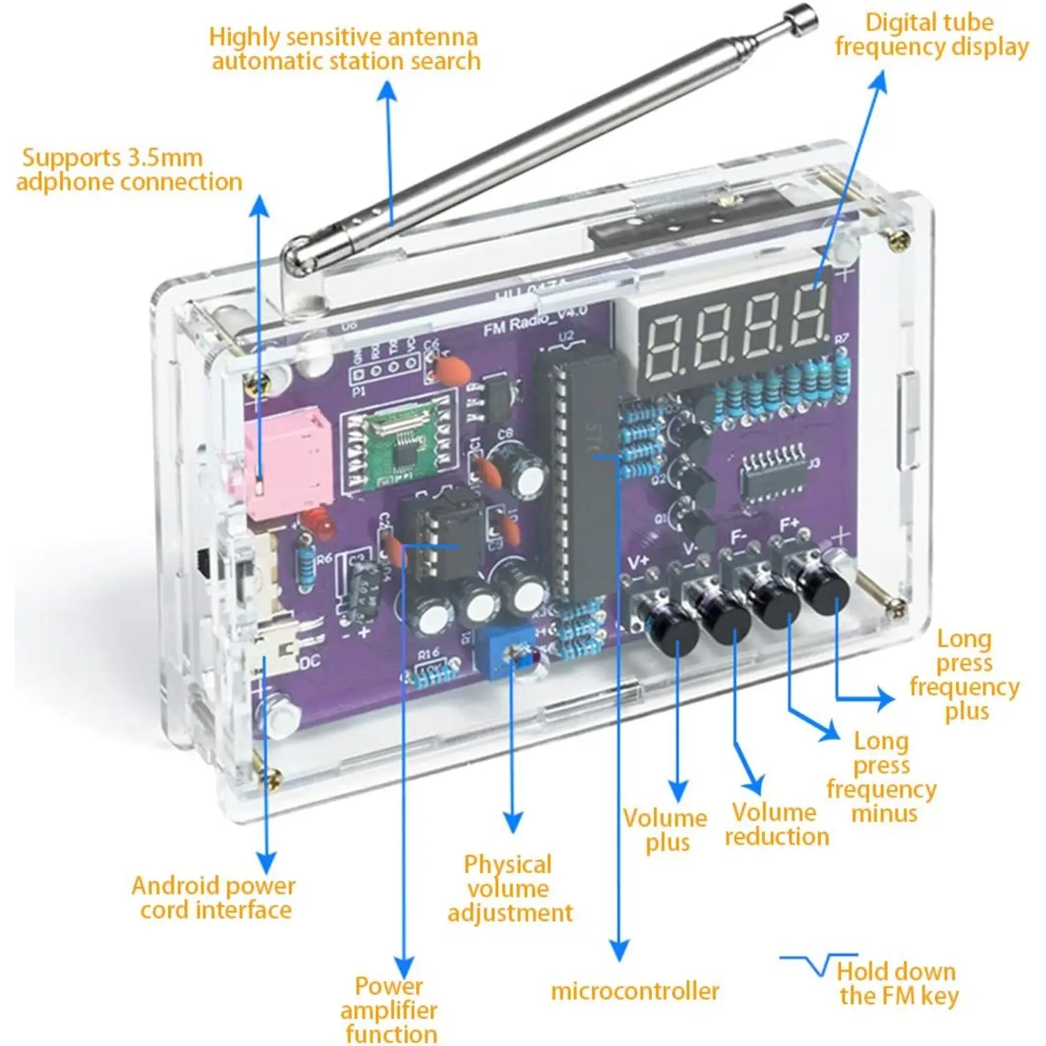 FM Radio Build Kit with LED Display |   Soldering Practice Electronics Learning Station, Radio Kit with Tuning Knob, Volume Control, Antenna, Power Supply |   STEM Electronics Kit for Teens, Adults, Beginners, Hobbyists