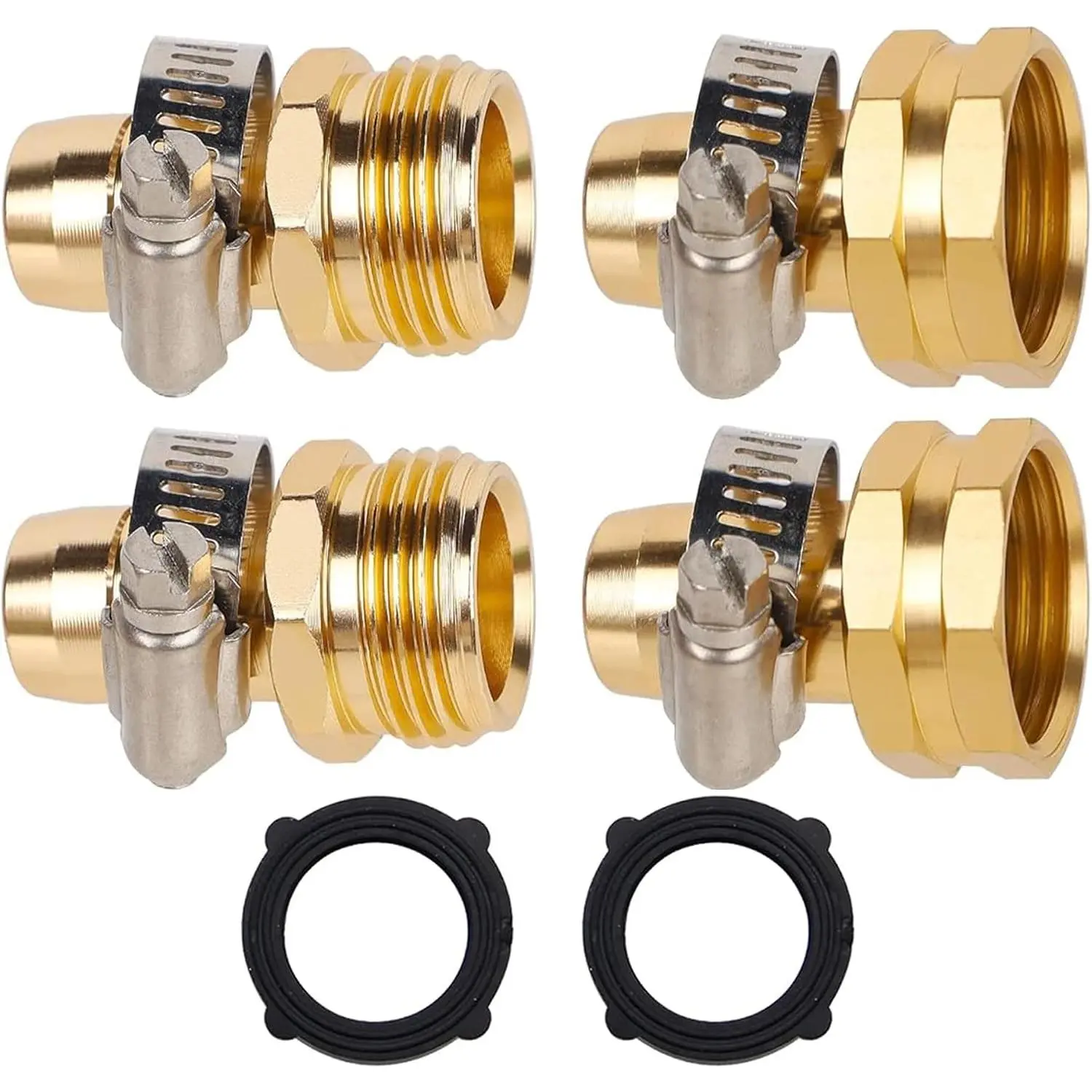 Garden Hose Repair Connector with Clamps, 5/8" Barb x 3/4" GHT Thread  Water Hose Pipe Repair Kit, Female and Male Hose Connectors with Stainless Steel Clamp, 2 Pack