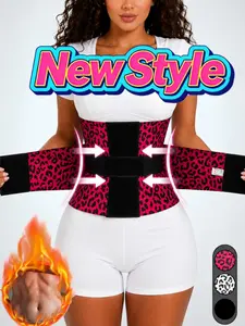 1 Count Curve Adjustable Waist Trainer, Fajas, Comfortable Waist Cincher Trimmer Belt, Tight-Fitting Hourglass Control Body Shapewear, Leopard Print High Compression Back Support Triple Wrap Girdle, Suitable For Gym & Casual Wear ﻿