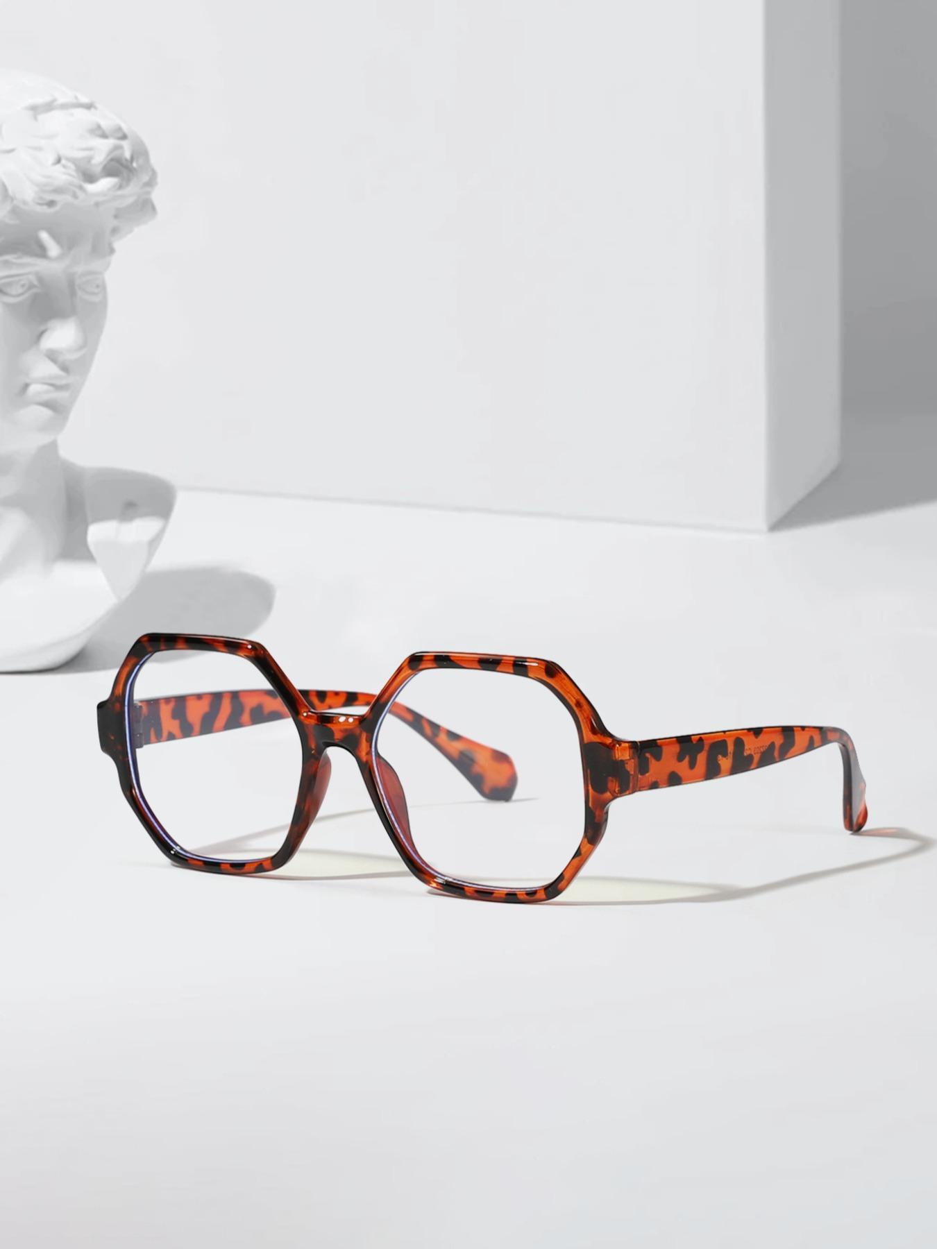 Unisex Simple Style Geometric Frame Eyeglasses, Trendy Tortoiseshell & Plain Color Eyeglasses for Women & Men, Fashion Accessories for Daily Use