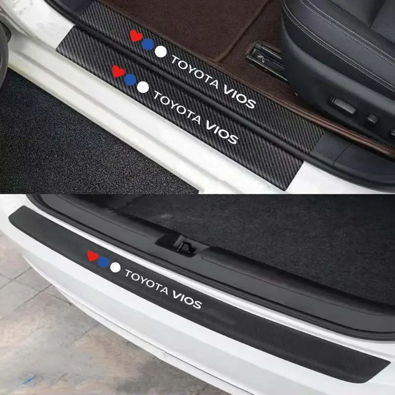Carbon Fiber Car Decal, Door Trunk Protection Strip, Scratch-Resistant Sticker, Toyota Vios Accessories, Welcome Mat Back Tail Decor