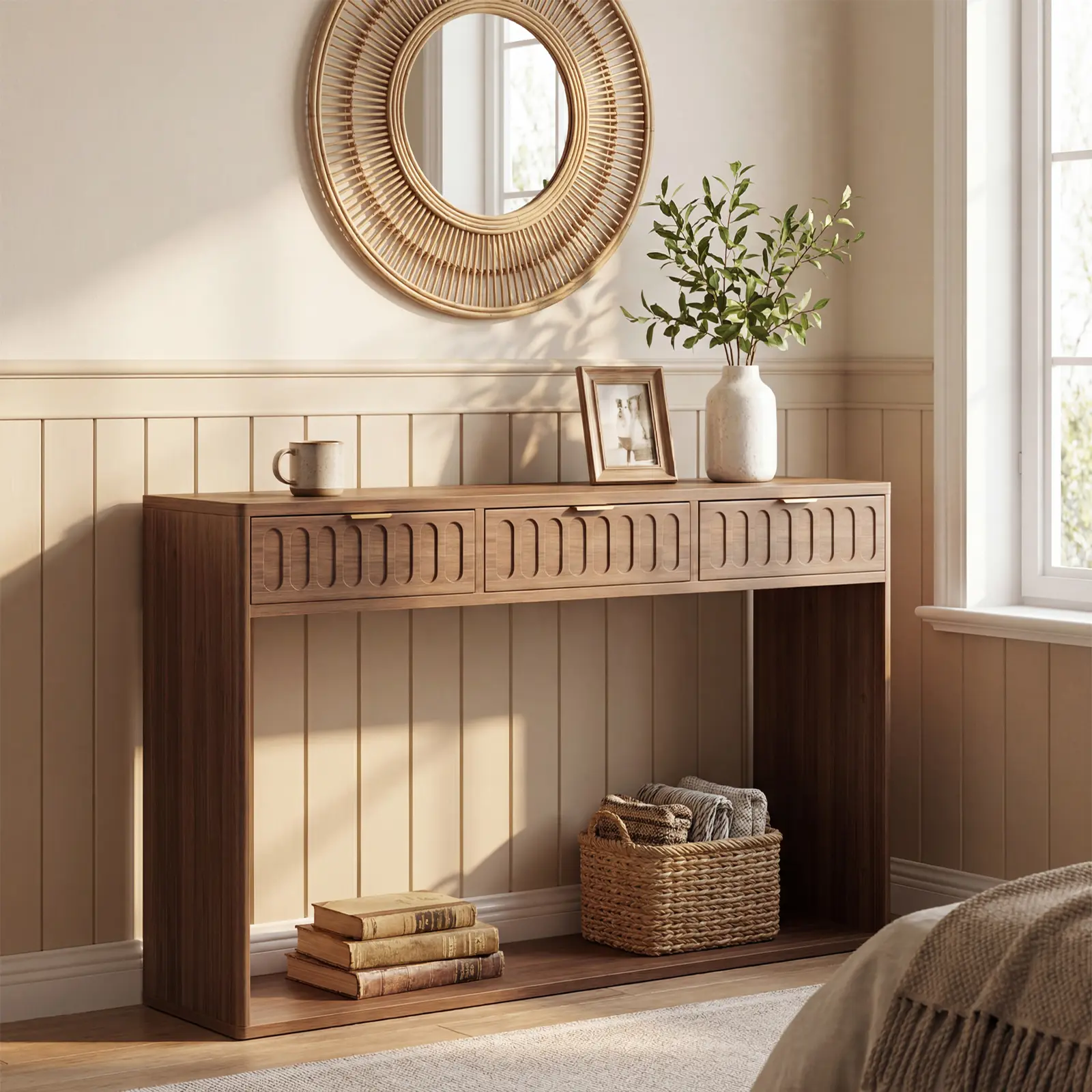 Entryway Console Table - 51" Walnut Sofa Table with Drawer - Narrow Design for Living Room, Hallway, or Foyer - Easy Assembly