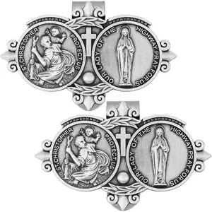 Catholic Visor Clip for Car Our Lady of The Highway Silver Car Driver Visor Clip Car Driving Decorations 2 Pieces