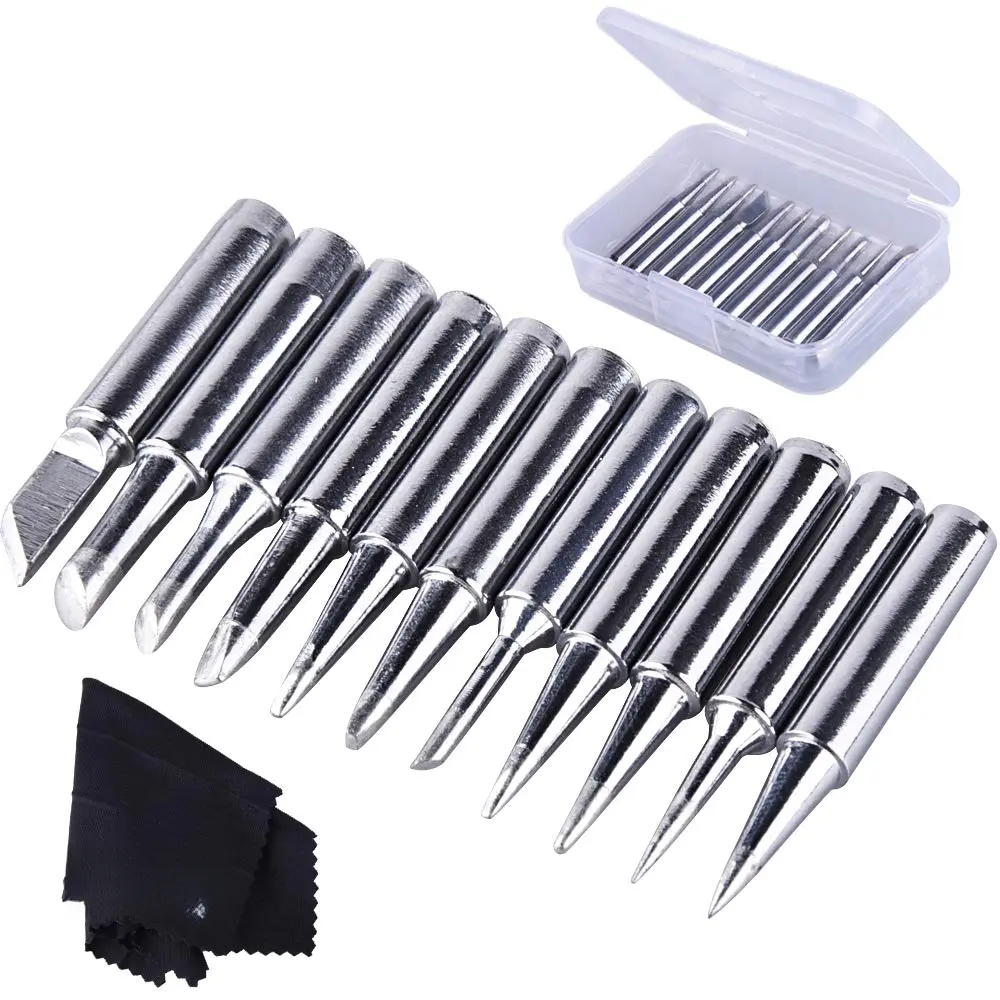 11 Pieces Soldering Iron Tips Kit 900M-T and 1 Piece Cleaning Cloth with Free Box for Hakko Soldering Station Tool 900M 936 937 907