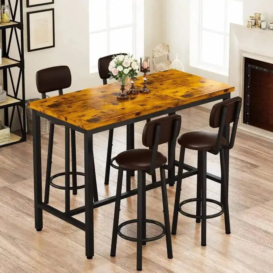 Classic Rectangular Sturdy Artificial Marble Dining Set with Metal Frame, Includes 4 PU-Upholstered Stools, Simple Setup, Space-Saving, Suitable for Kitchen, Dining Room, Includes Stools