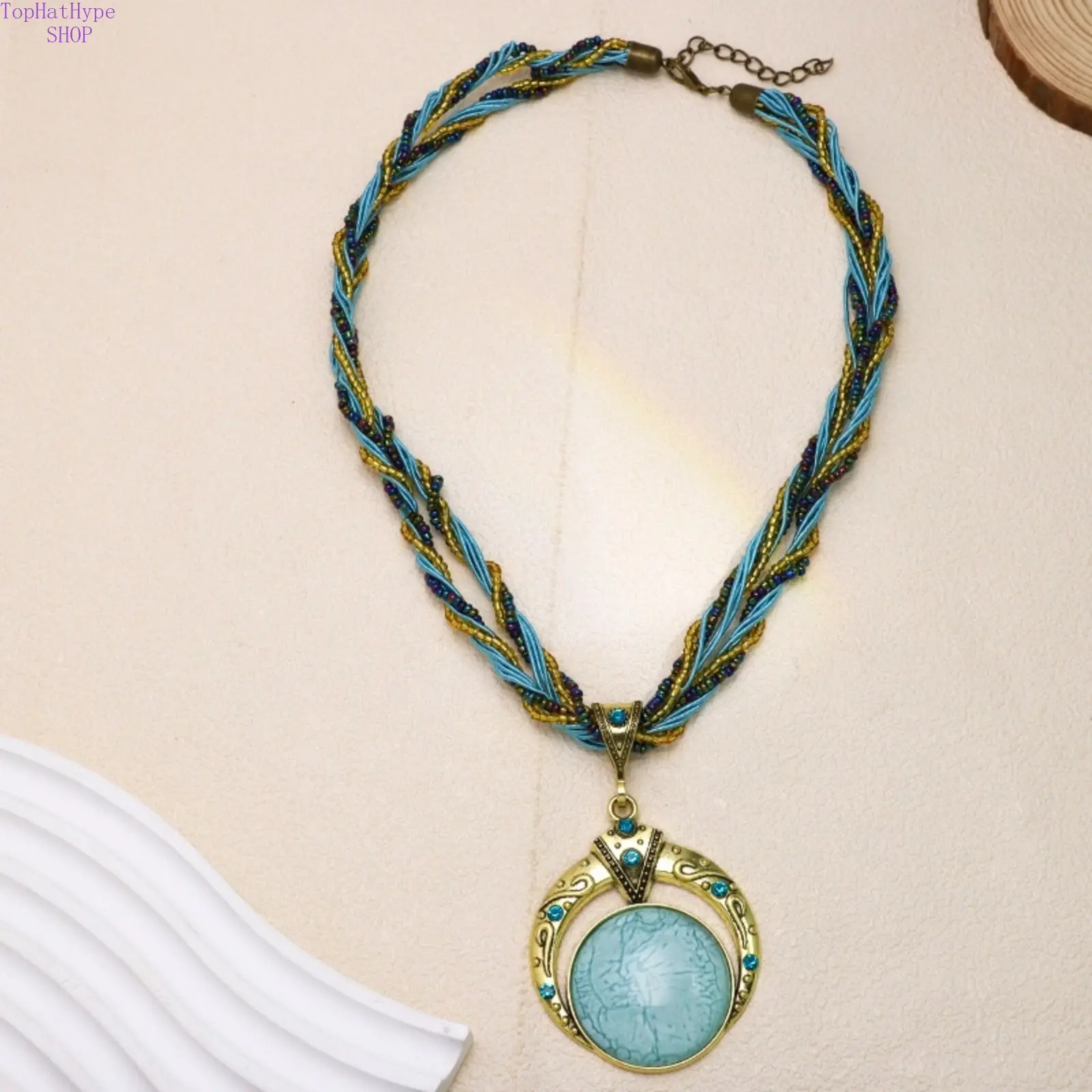 Bohemian Handwoven Beaded Sweater Necklace, Ethnic Round Pendant Minimalist Collarbone Chain, Vintage Casual Dainty Fashion Accessory, Versatile Women Ornament For Daily Travel, Beach Vacation & Boho Street Outfits