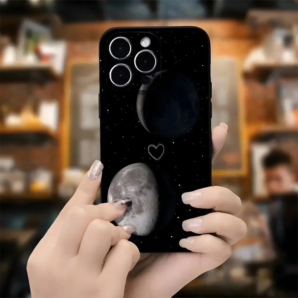 Compatible with iPhone 16 15 Pro Max Plus 14 13 12 11 X XR Moon Heart Starry Night Aesthetic  Pattern Rugged Durable shockproof Anti-Scratch soft Silicone case