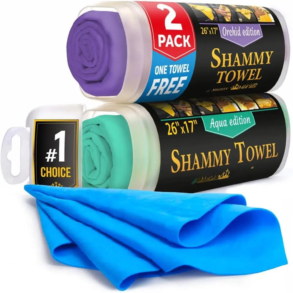 2pk +1 Free Shammy Cloth for  Drying - 26"x17" - Super Absorbent Chamois Towel - Scratch-Free,  & Soft Wash Cloth -  Drying Towels