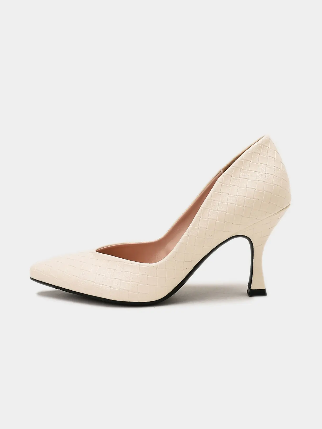 Women's Grid Embossed Faux Leather Pointed Toe Pumps, Flared Spool Stiletto High Heels, 3.15 Inch (8cm), Comfort Non-slip Elegant Vintage Heels for All Season Office Wedding Party Daily Wear, EU Size 35-42