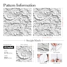 White 3D Floral Wallpaper Peel and Stick Embossed Flower Peel and Stick Wallpaper for Bedroom Ceiling Waterproof Removable White Contact Paper for Cabinets 17.5"x118" White 3D Floral Wallpaper Peel and Stick Embossed Flower Peel and Stick Wallpaper for Bedroom Ceiling Waterproof Removable White Contact Paper for Cabinets 17.5"x118"