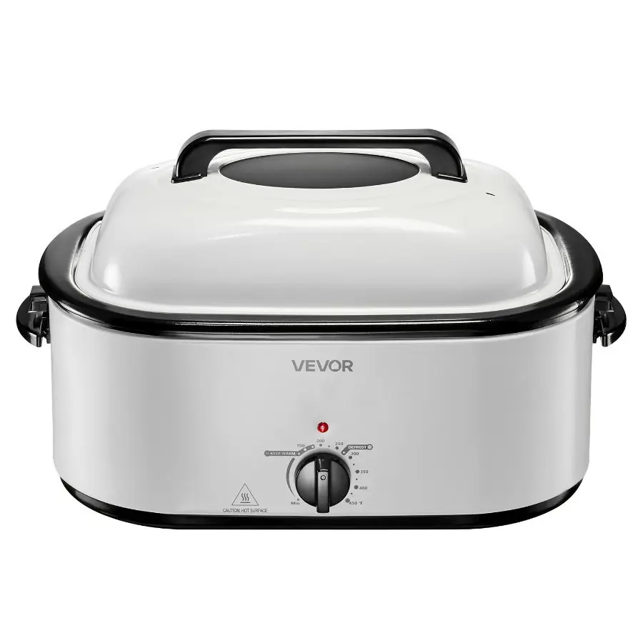 VEVOR 26QT Electric Roaster Oven, 150-450°F Adjustable Temperature Fast-Cooking Unit with Cool-Touch Grip, Visible Self-Basting Lid, Defrost & Warm Functions, Fits 30lb Poultry for Turkey Roasting