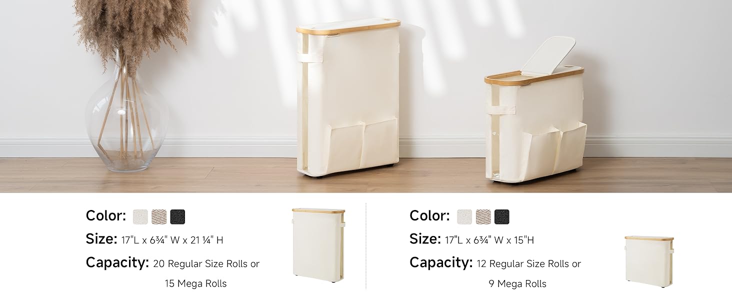 StorageWorks Toilet Paper Storage Baskets with Dual Flip Lids, Toilet Paper Organizer for Bathroom, Toilet Paper Container with Side Pocket, Holds 9 Mega or 12 Regular Rolls, Medium, Beige