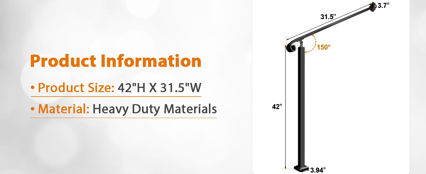 Handrail 1-2 Step, 31.5" W X 35" H Wall to Mounted Wrought Iron Handrails, Handrails for Steps