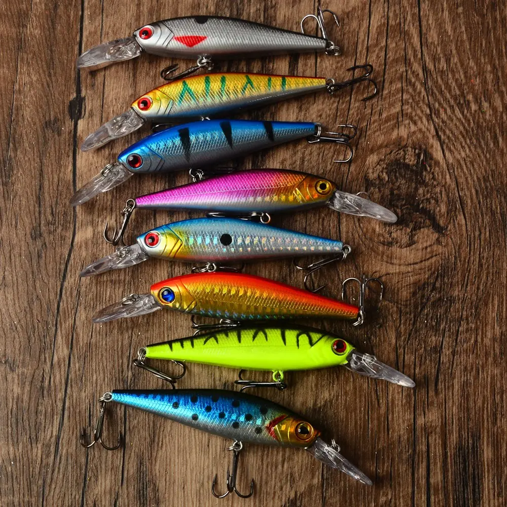 8-Piece Lure Floating Minnow Set, Long Tongue Stream Fake Bait, Ideal for Bass and Carp Fishing, Perfect for Casting and Wild Fishing